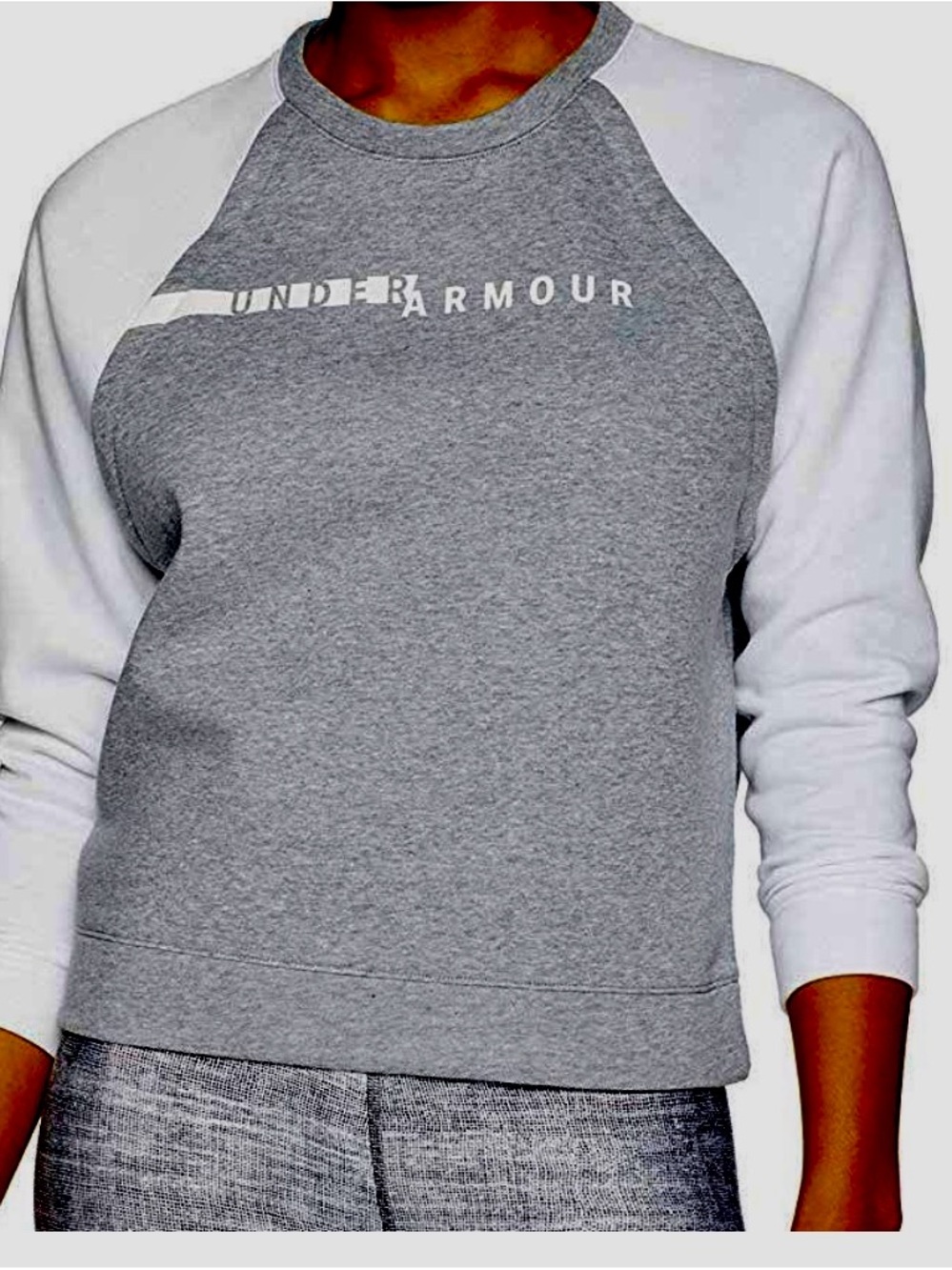Under Armour Women's Grey & White Raglan Sweatshirt Crew